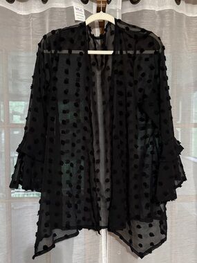 Sheer Black Polka Dot Layered Kimono Cape - Women
